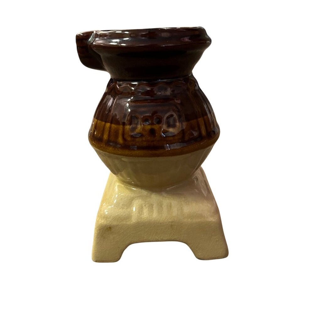 Vintage Ceramic Pot Belly Stove Planter Vase Brown Tan Taiwan Used